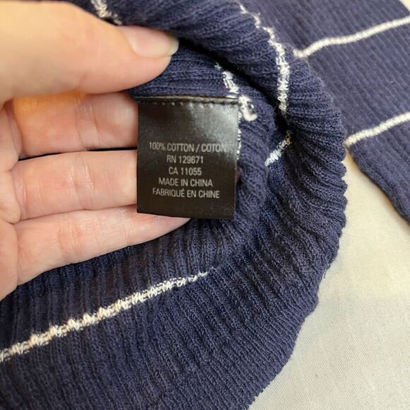360 Sweater Womens Small Pullover Cold Shoulder Ribbed Striped Stretch Blue/Whit - Picture 6 of 6